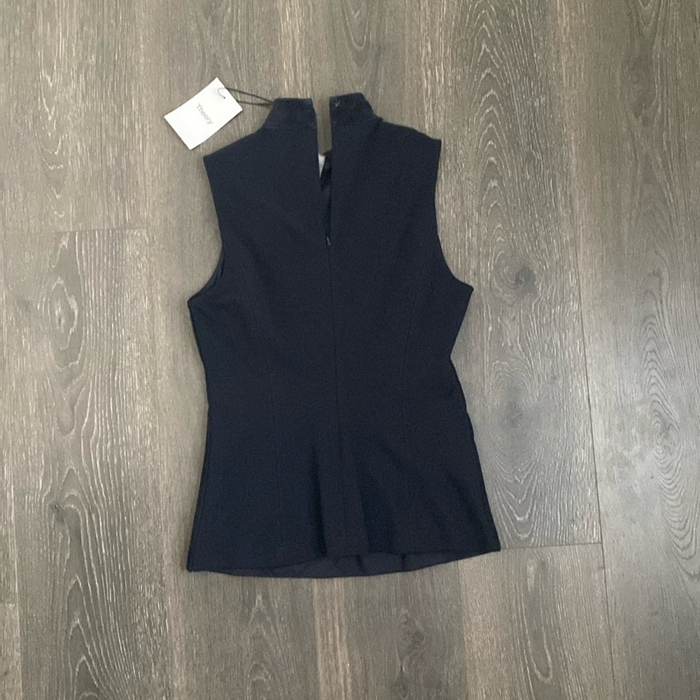 Theory Eulia Tilde Lamb Suede Top Deep Navy Women’s Luxury Leather Blouse size S - Picture 6 of 11